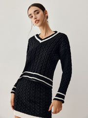TIMELESS - Cable knit sweater with skirt