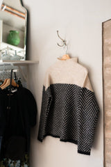 TIMELESS - Sweater with High Collar and Herringbone Pattern