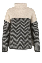 TIMELESS - Sweater with High Collar and Herringbone Pattern